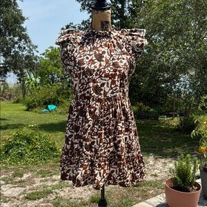 House of Harlow 1960 Brown and Cream Ruffled Floral Tiered Mini Dress Size Small